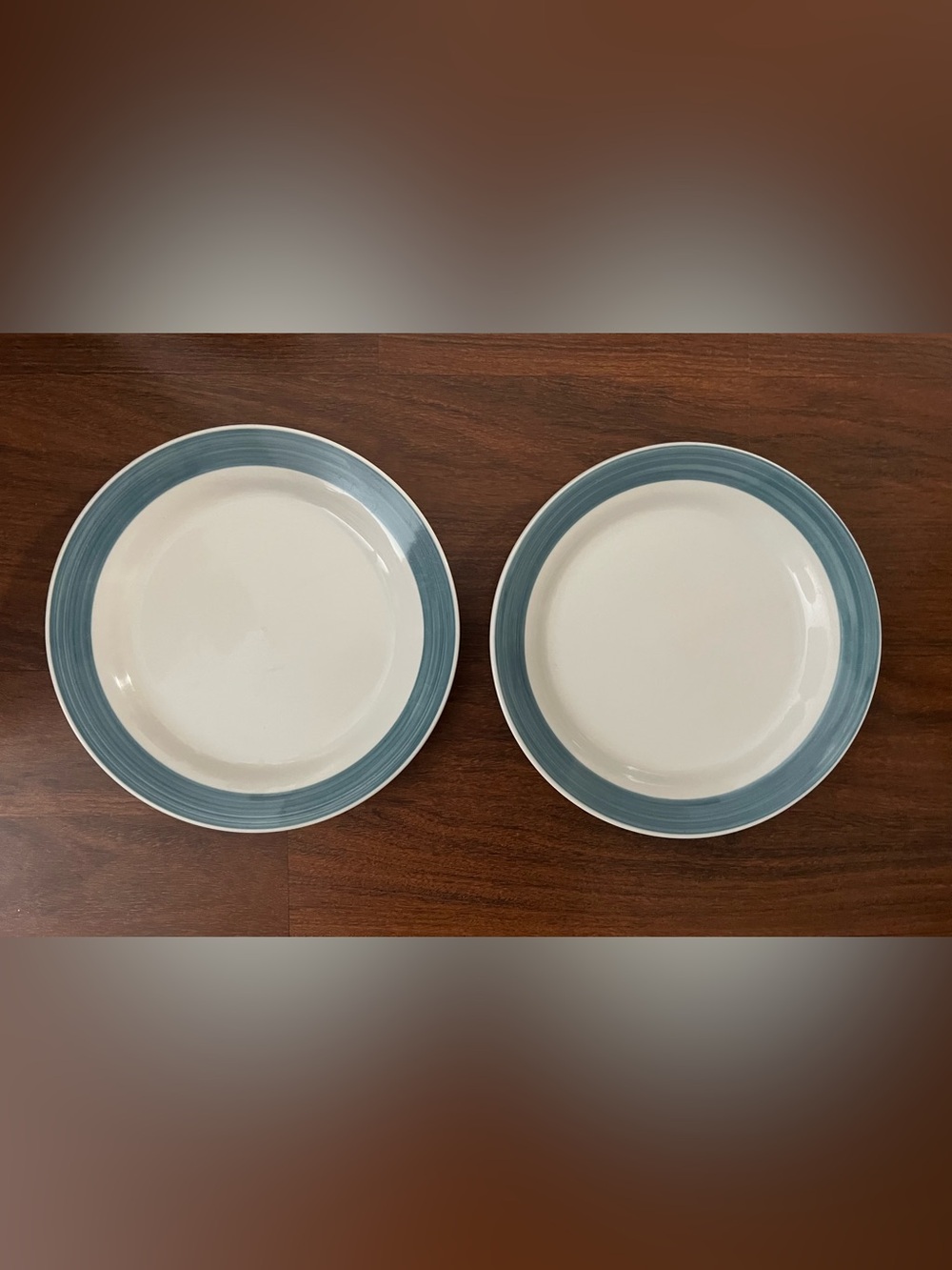 Gibson Everyday Essex Periwinkle Blue Rim Dinner Plates 9.75” Set of 2